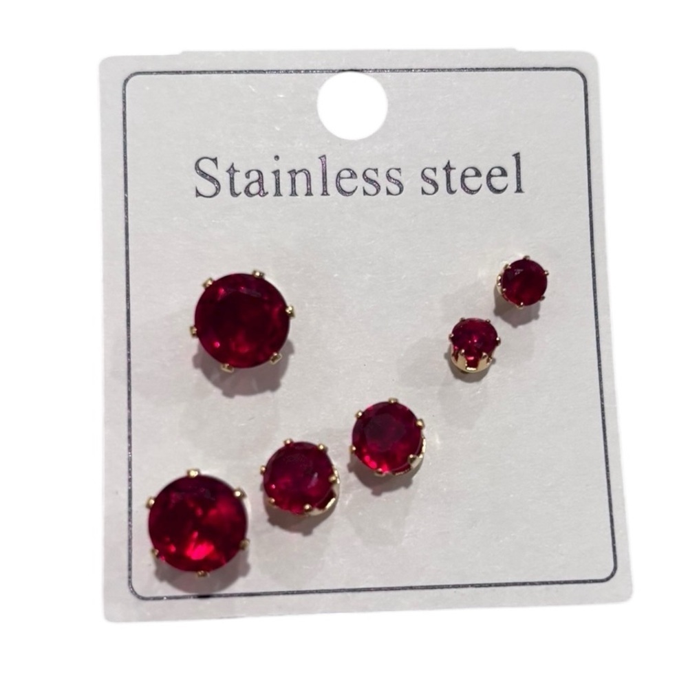 Elegant Stainless Steel Stud Earrings Set. Multiple colors. Gold Tone setting.